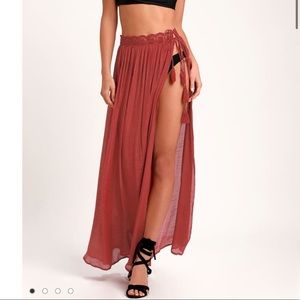 Sunseeking brick red lace swim cover-up maxi skirt